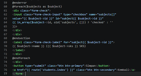 Kode create.blade.php bagian kedua